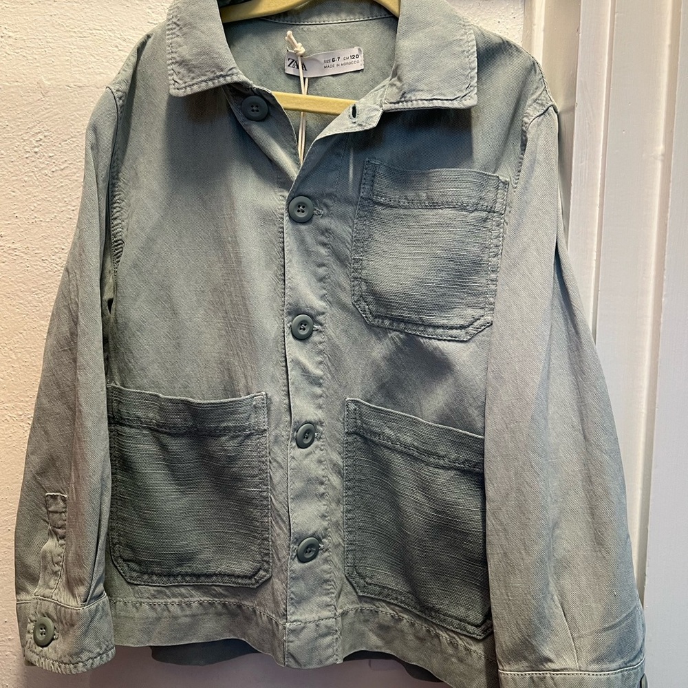 Zara green blue gray chore coat jacket 6-7 years